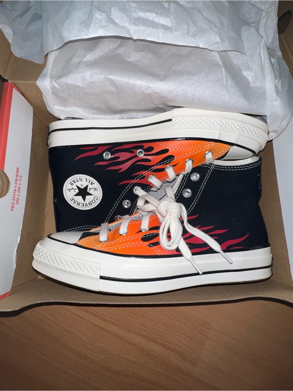 Converse Kids High-Top Sneakers in Black with Orange and Red Flame
